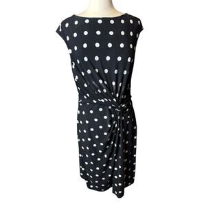 Lauren Ralph Lauren Polka Dot Dress Midi Ruched Size 16 Black White